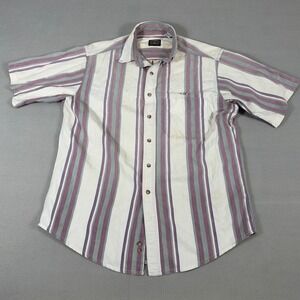 VTG‎ Creekwood Men Large Striped Short Sleeve Button Down Shirt Cotton Made USA